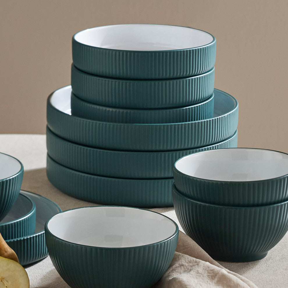 Christian Siriano Larosso Stoneware 12 Piece Dinnerware Set, Green
