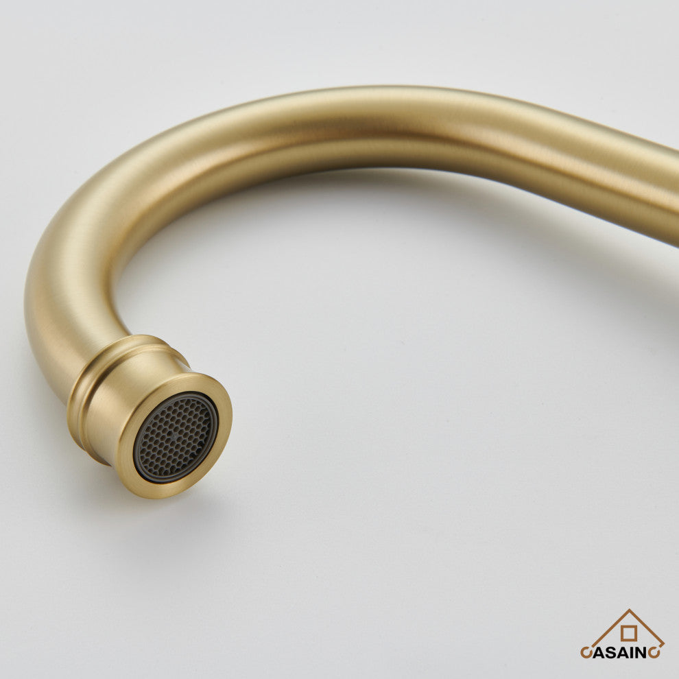 8in Brass Bathroom Sink Faucet 2 Handle 3 Hole Gold Bathroom Faucet, Brushed Gold