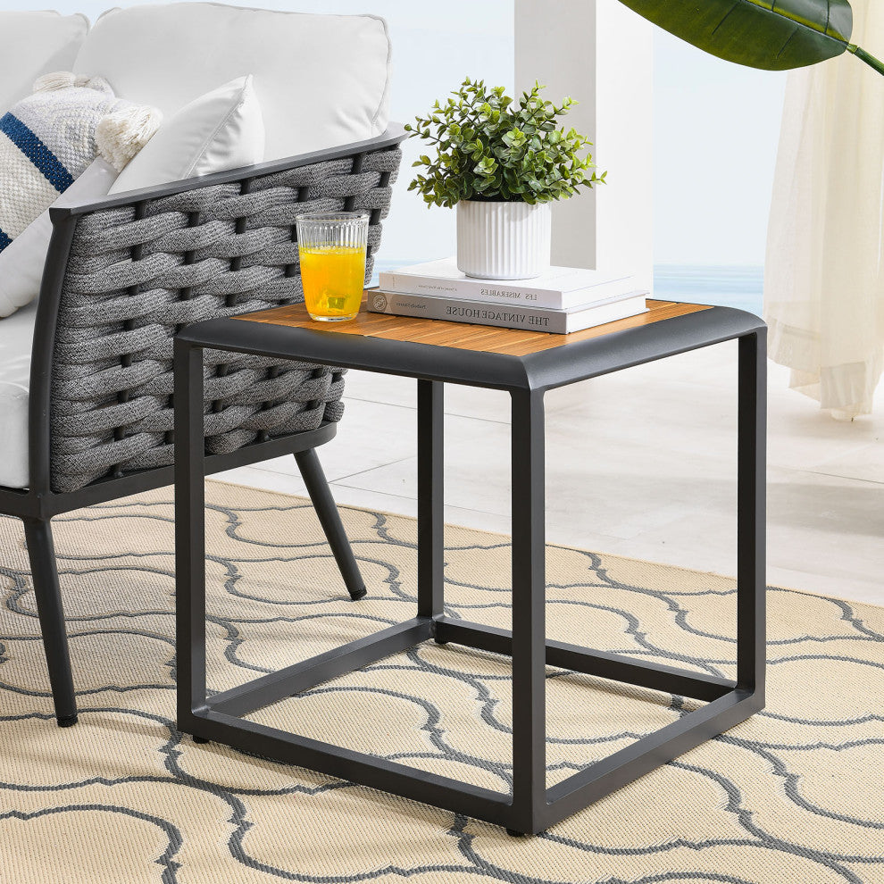 Lounge Coffee Side Table, Square, Gray Natural, Aluminum, Modern, Outdoor Patio