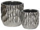 Cylindrical Pots, Wide Mouth and Embossed Rectangle Design Body, 2-Piece Silver