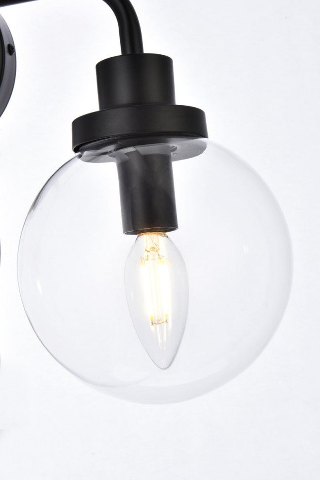 Helen 2-Light Bath Sconce, Black With Clear Shade