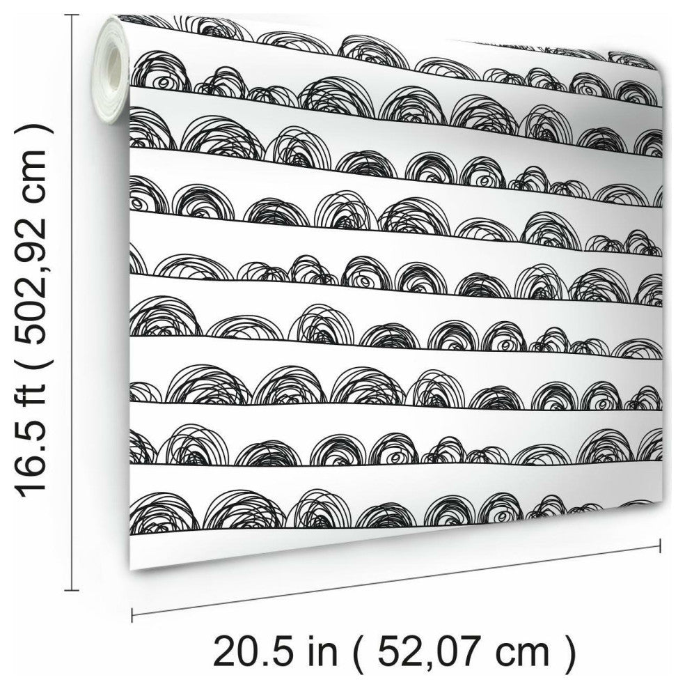 Black Doodle Scallop Peel & Stick Wallpaper