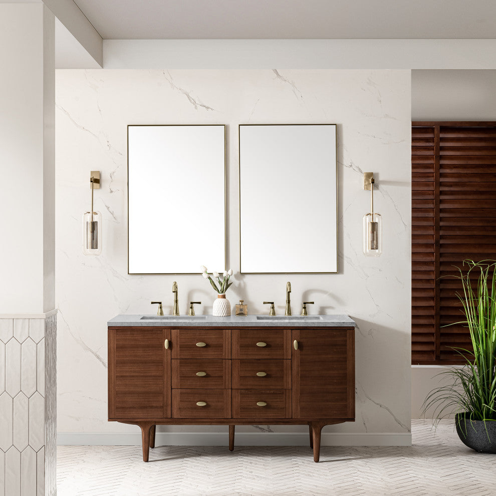 Amberly 30" Single Vanity, Mid-Century Walnut, 60", Carrara Marble, Three-Hole