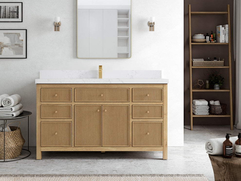 Sonoma 60 Single Bathroom Vanity in Light Natural Teak with 2" Empira Quartz
