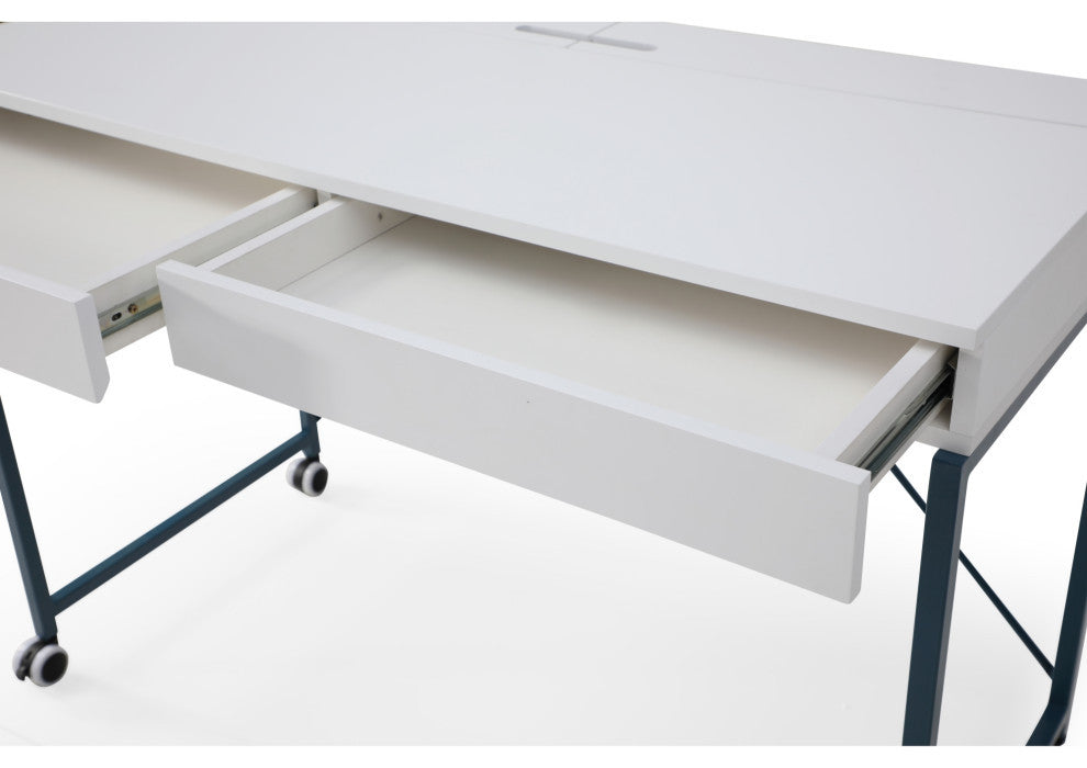 Loft Lyfe Ameera Desk, 2 Storage Drawers, White/Navy