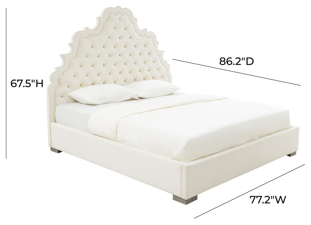 Carolina Cream Velvet Bed in King - Cream