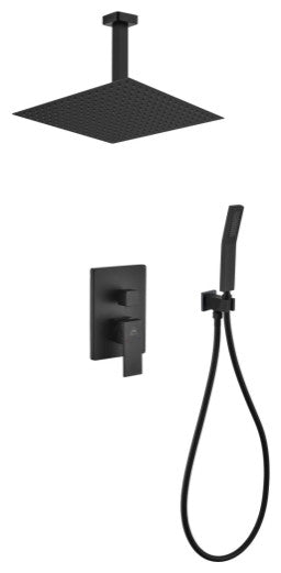 Aqua Piazza Set, 12" Ceiling Mount Square Rain Shower and Handheld, Matte Black