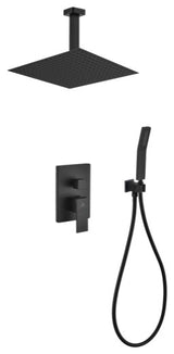 Aqua Piazza Set, 12" Ceiling Mount Square Rain Shower and Handheld, Matte Black