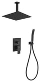 Aqua Piazza Set, 12" Ceiling Mount Square Rain Shower and Handheld, Matte Black