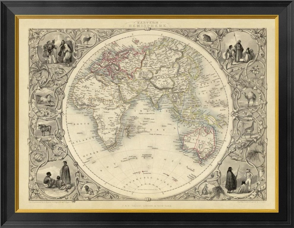 "Eastern Hemisphere, 1851" Framed Canvas Giclee by R.M. Martin, 34x27"