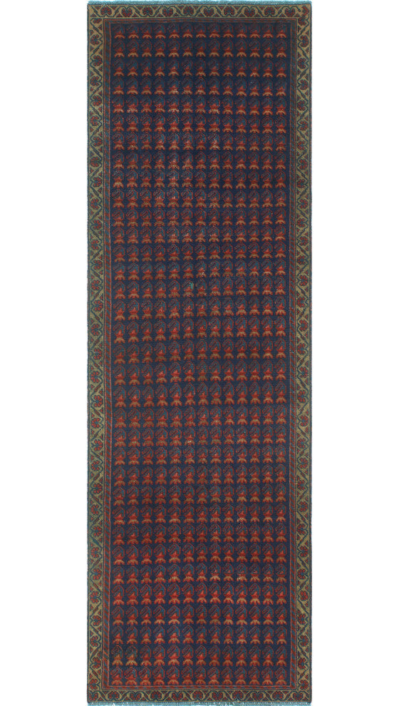 Fine Vintage Distressed Zira Navy/Beige Runner, 3'2x10'2