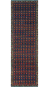 Fine Vintage Distressed Zira Navy/Beige Runner, 3'2x10'2