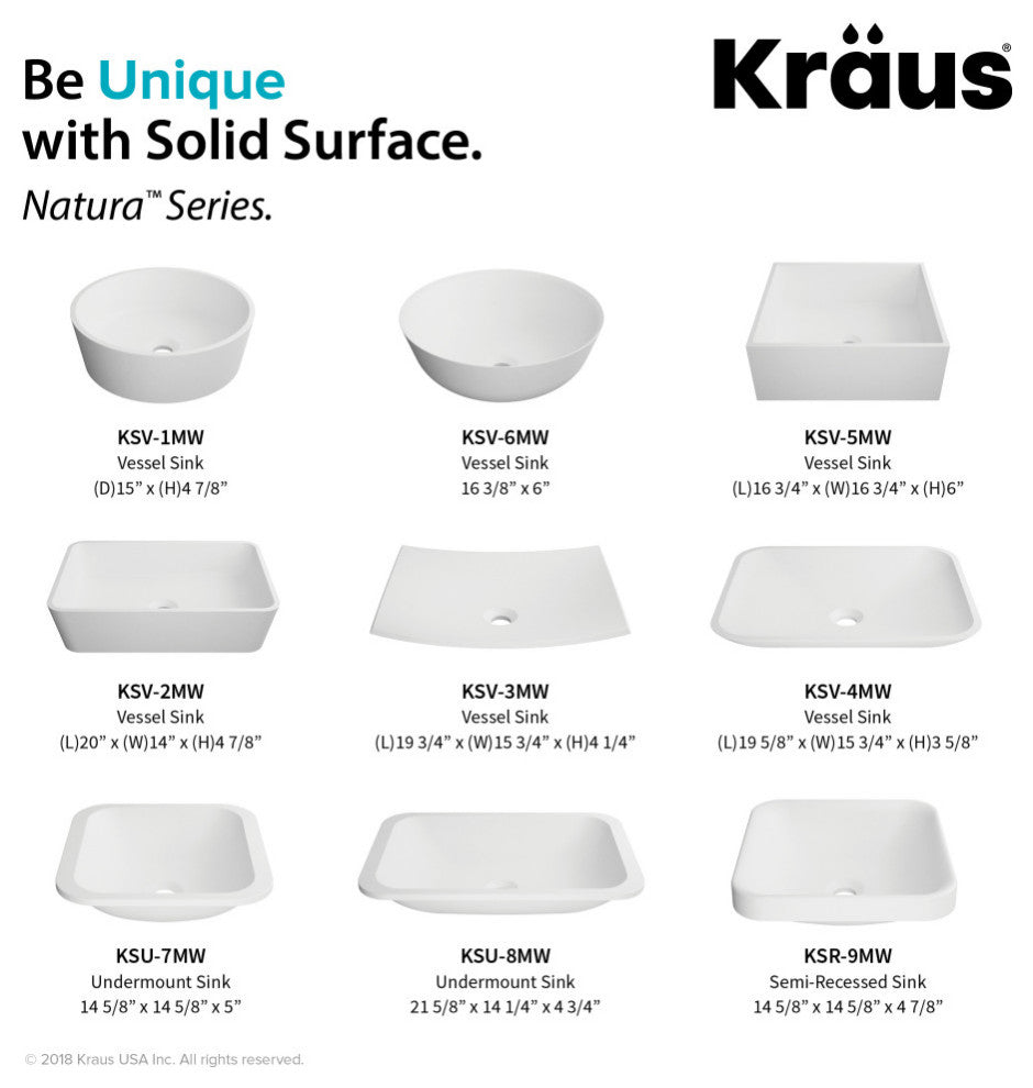 Natura Square Semi-Recessed Bathroom Sink, Stone Resin Solid Surface