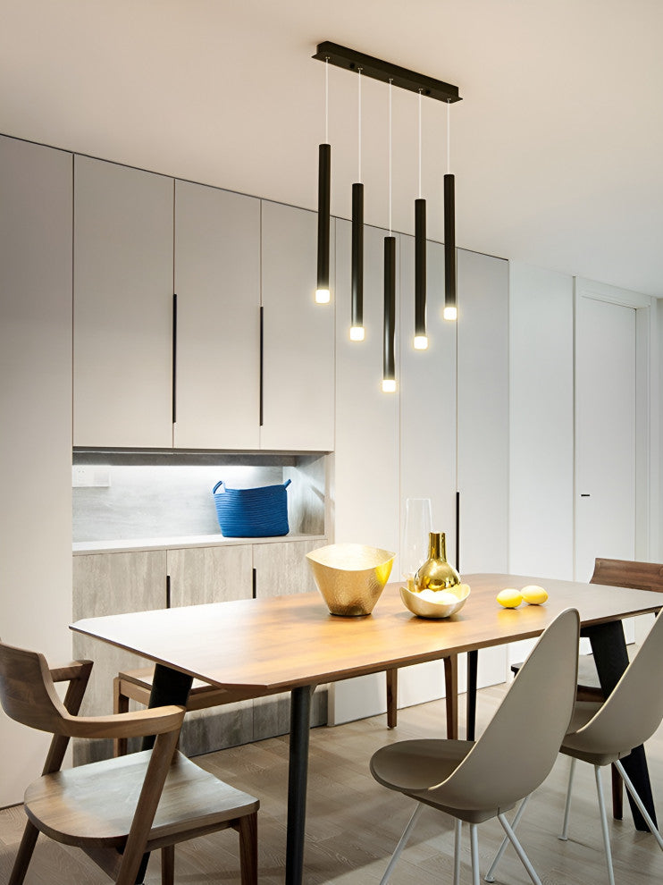 Burgdorf | Black Pendant Lamp in a Nordic Style for Kitchen, 5 Heads Black, Warm Light