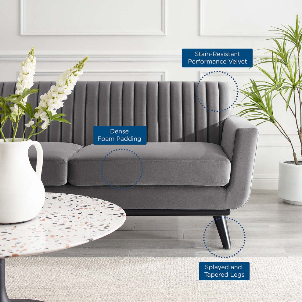 Tufted Loveseat Sofa, Velvet, Gray, Modern, Living Lounge Hotel Hospitality