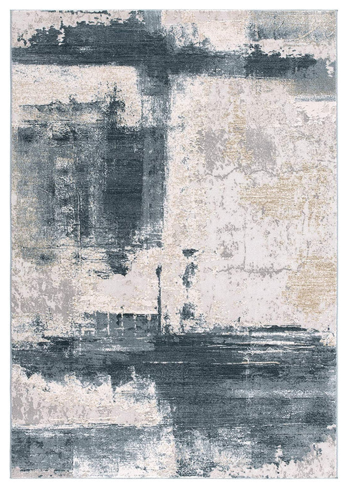8' X 11' Cream And Blue Abstract Patches Area Rug