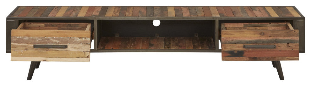Rustic Natural Wood TV Stand With Two Drawers
