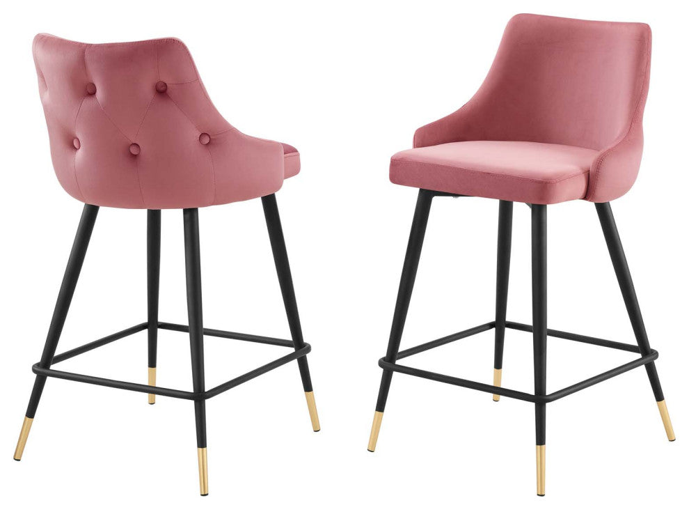 Counter Stool Chair, Set of 2, Velvet, Pink, Modern, Bar Cafe Bistro Restaurant