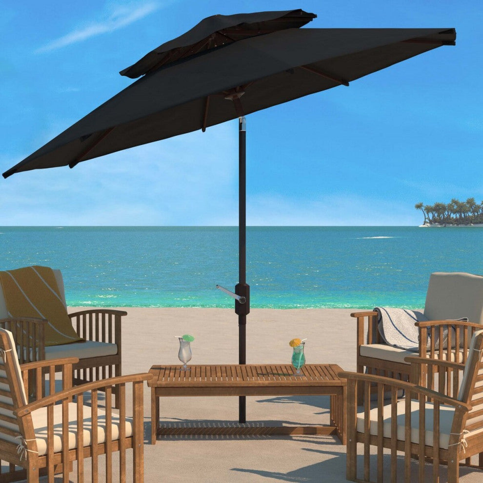 Safavieh Outdoor Lorenia 9ft Double Top Market Umbrella Black