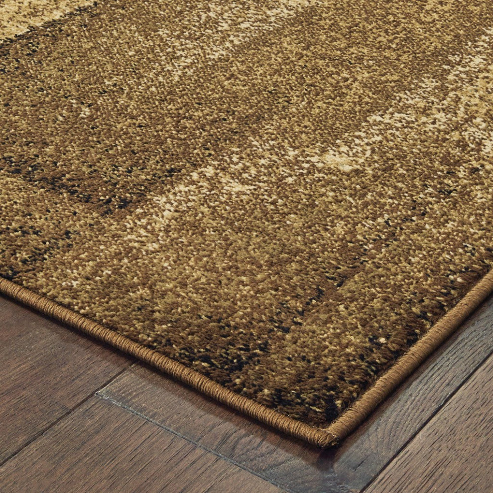 5"x7" Brown and Beige Distressed Blocks Area Rug