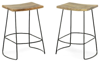 Reece Saddle Seat Counter Stool, Set of 2, Natural/Black