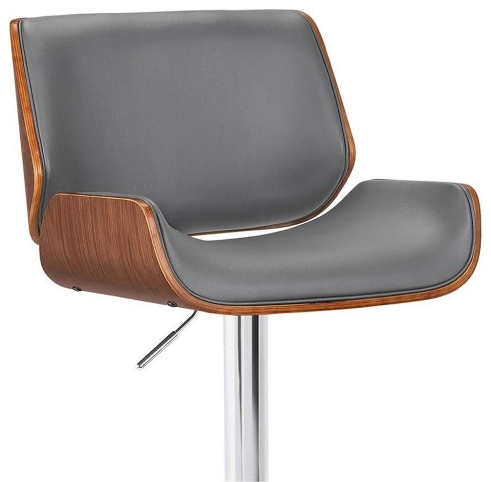 Armen Living London Adjustable Faux Leather & Metal Bar Stool in Gray/Chrome