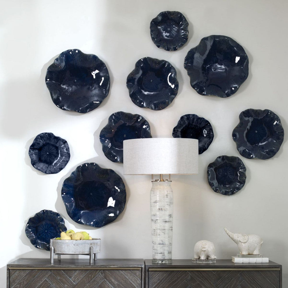 Uttermost Abella Blue Ceramic Wall Decor, Set of 3