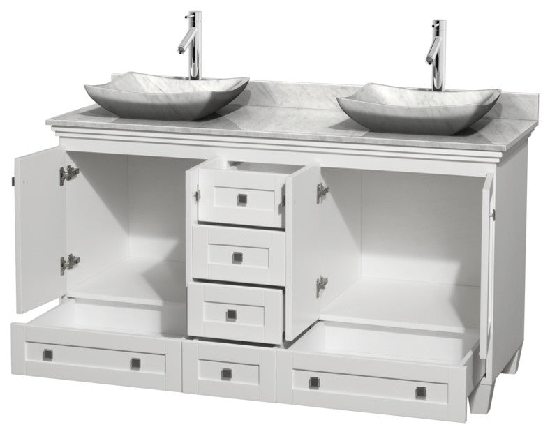Acclaim Vanity, White, 60", Avalon White Carrera Marble