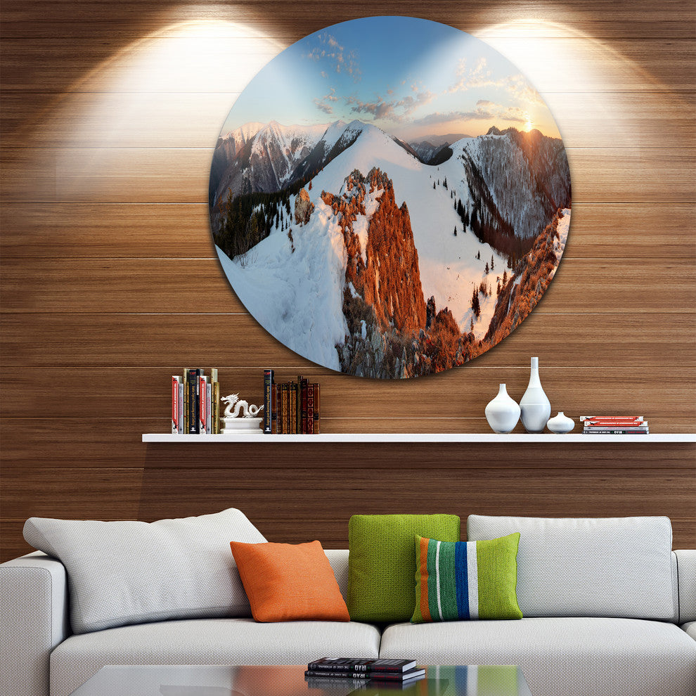 Slovakia Frozen Landscape Panorama, Landscape Disc Metal Wall Art, 11"