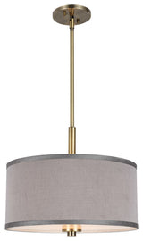 Drum Shade Semi-Flush, Brass, Gray, Pendant, 15", LED