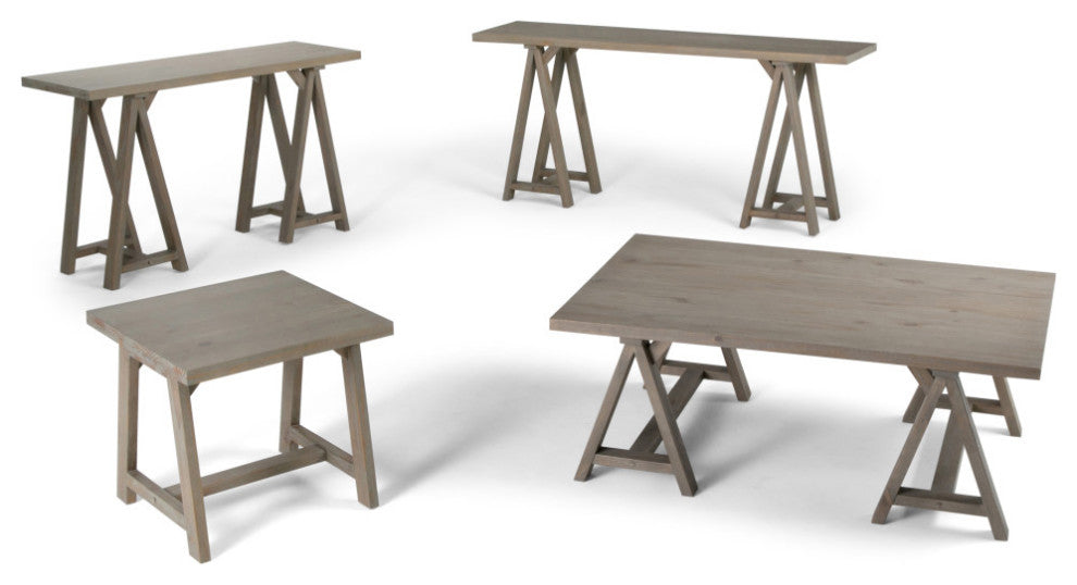Sawhorse Solid Wood 50" Modern Console Sofa Table, Distressed Gray