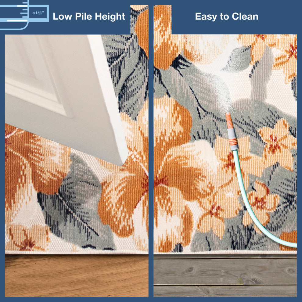 Canyon Tropical Floral Indoor/Outdoor Rug, Ivory, 2'6"x3'11"