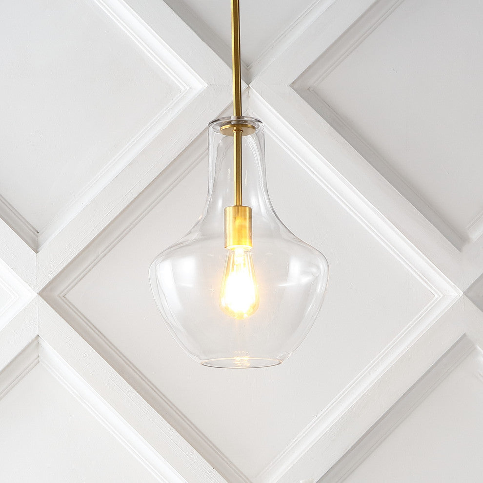 Watts 10.5" Glass, Metal LED Pendant, Brass Gold/Clear, Width: 10.5"