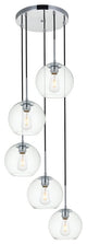 Elegant LD2226C Baxter 5 Lights Chrome Pendant With Clear Glass