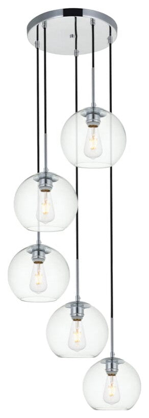 Elegant LD2226C Baxter 5 Lights Chrome Pendant With Clear Glass