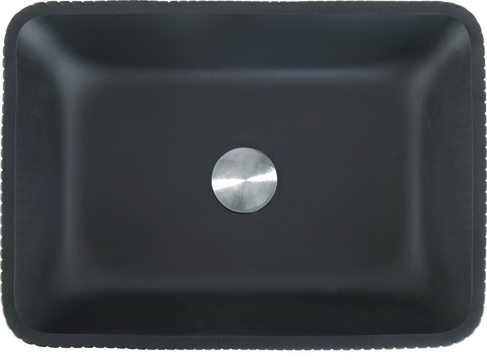 CastelloUSA Arete Rectangular Tempered Glass Vessel Sink Basin, Matte Black