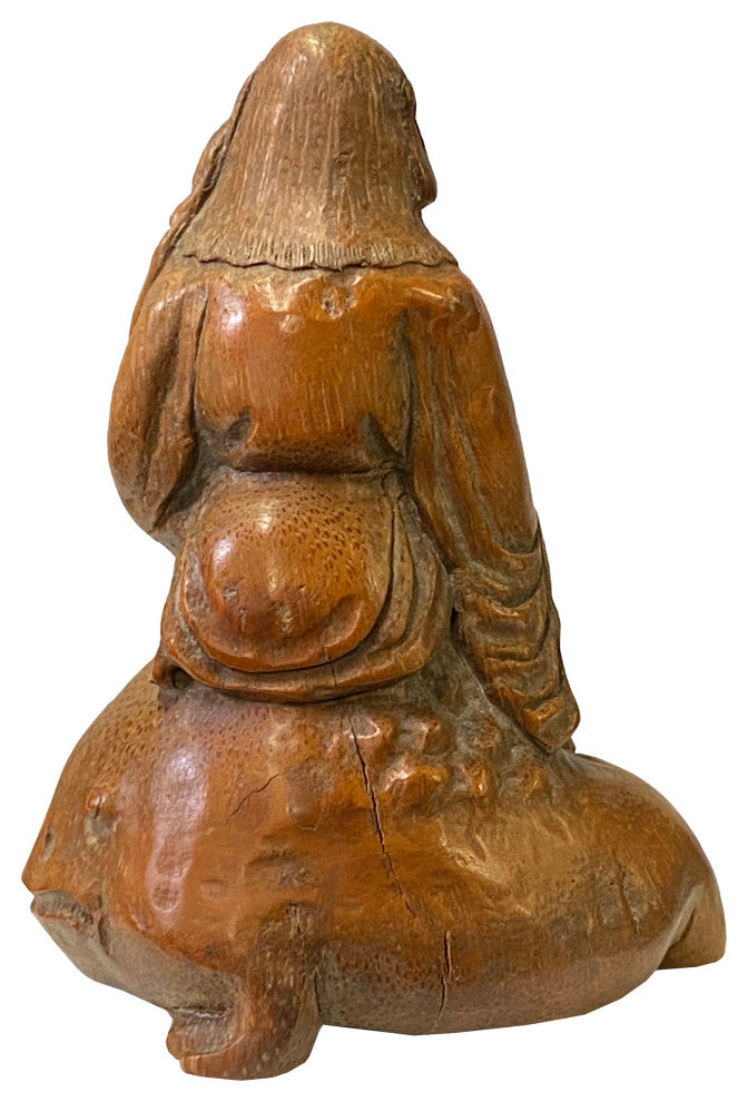 Chinese Bamboo Carved Happy Buddha on Toad Fortune Figure Hws2364
