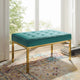 Modern Designer Lounge Accent Chair Bench, Velvet Fabric, Gold Aqua Blue