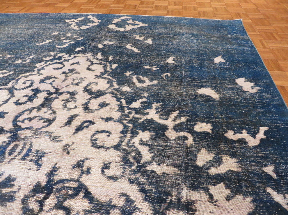 8x12 Hand Knotted Overdyed Ivory & Blue Persian Tabrez Oriental Rug