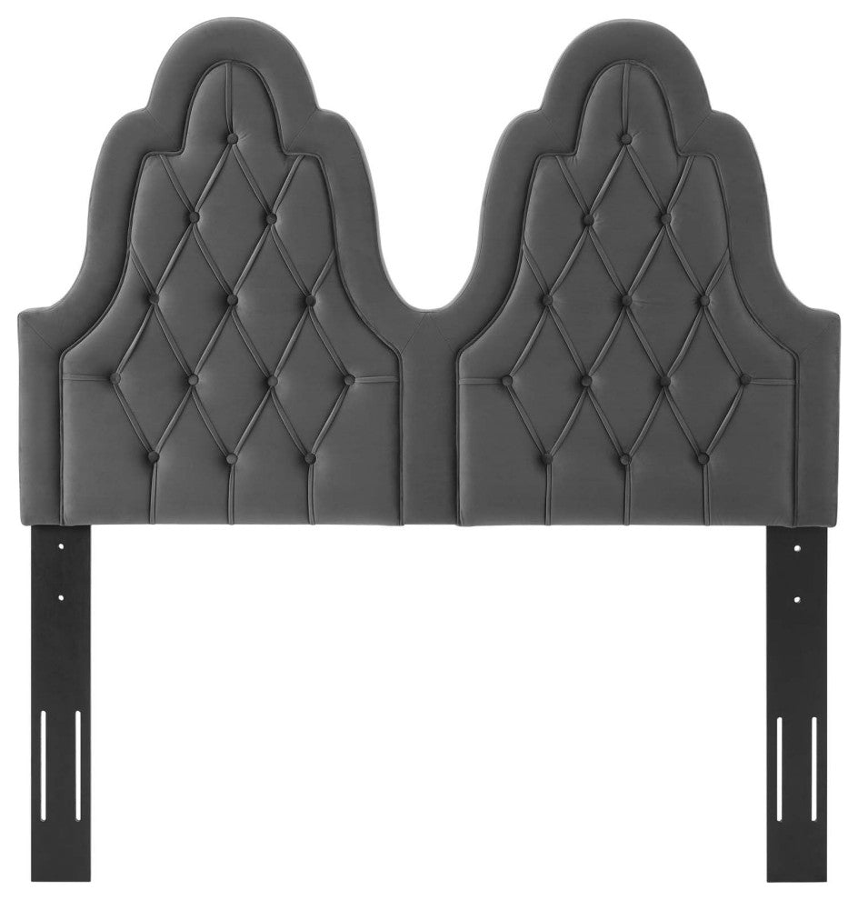 Tufted Headboard, Twin Size, Velvet, Dark Gray, Modern Contemporary