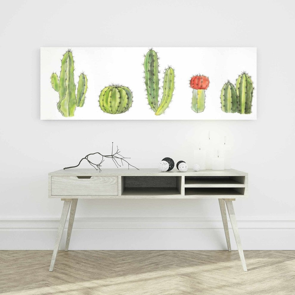 Watercolor Small Cactus Set Print on Wrapped Canvas