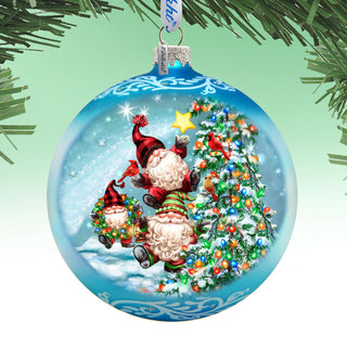 Reaching High Dwarfs Lg Glass Ornament, Blue
