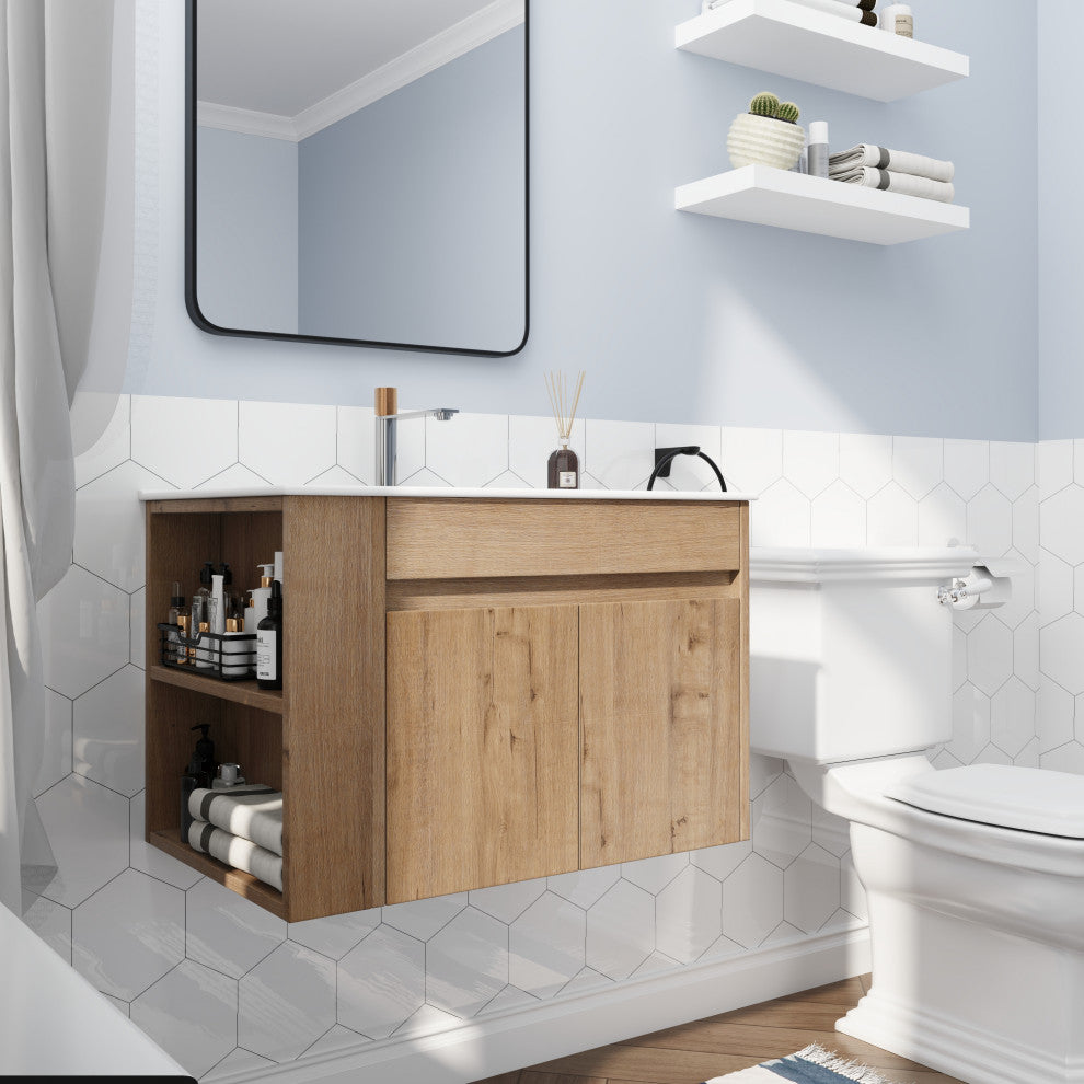 BNK 30x18 Bathroom Vanity With Adjustable Shelf, White Top
