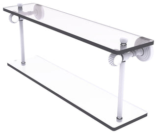 Pacific Grove 22" Two Tiered Glass Shelf with Twisted Accents, Matte White