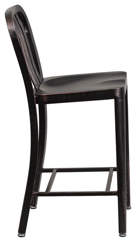 24"High Black-Antique Gold Metal Indoor-Outdoor Counter Height Stool, Back