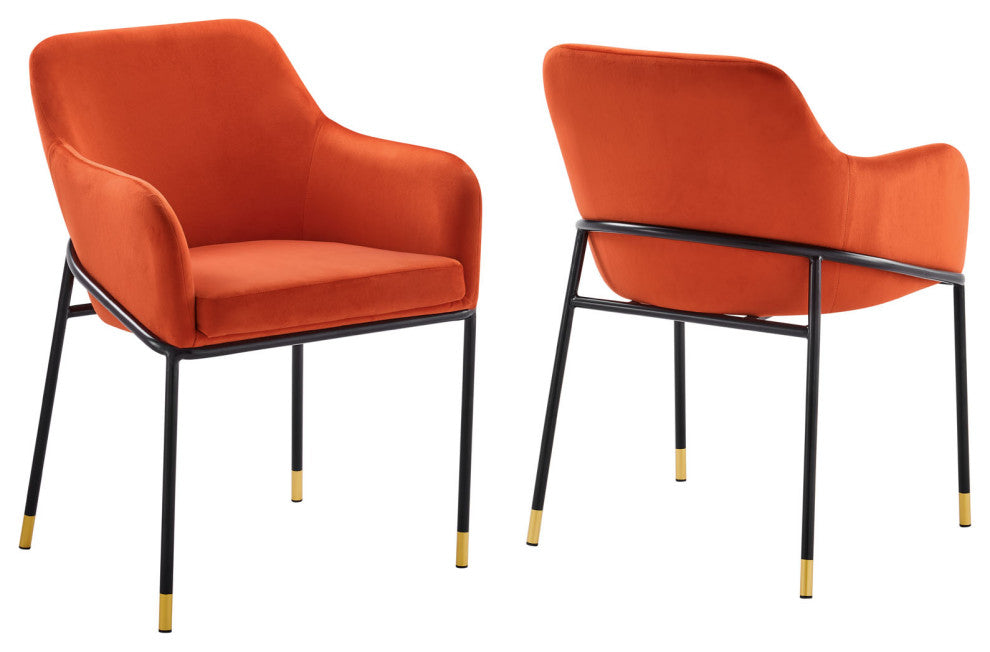 Jovi Performance Velvet Dining Armchair Set of 2, Black Orange