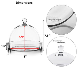 CYS Glass Dome Cloche Bell Jar With Tray, H-7.5", D-8", Set of 4