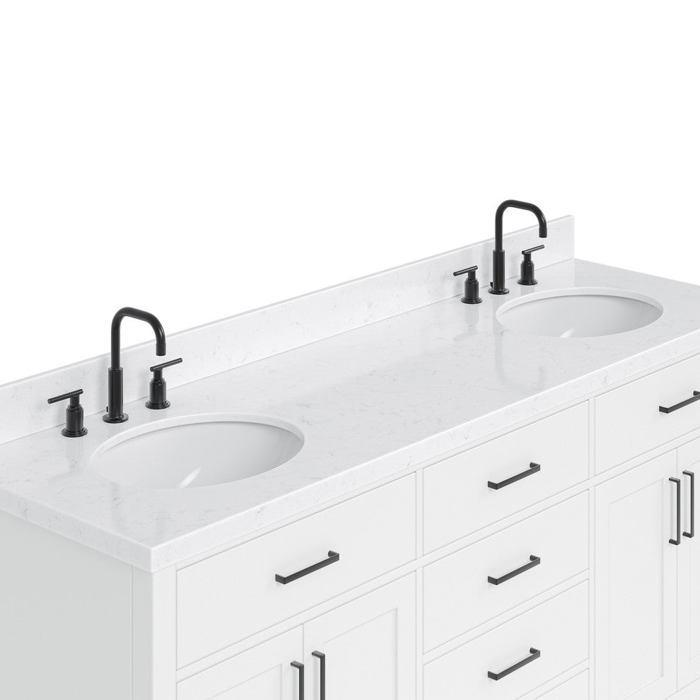 Ariel Hepburn 72"  Double Oval Sinks Vanity, Carrara Quartz, White