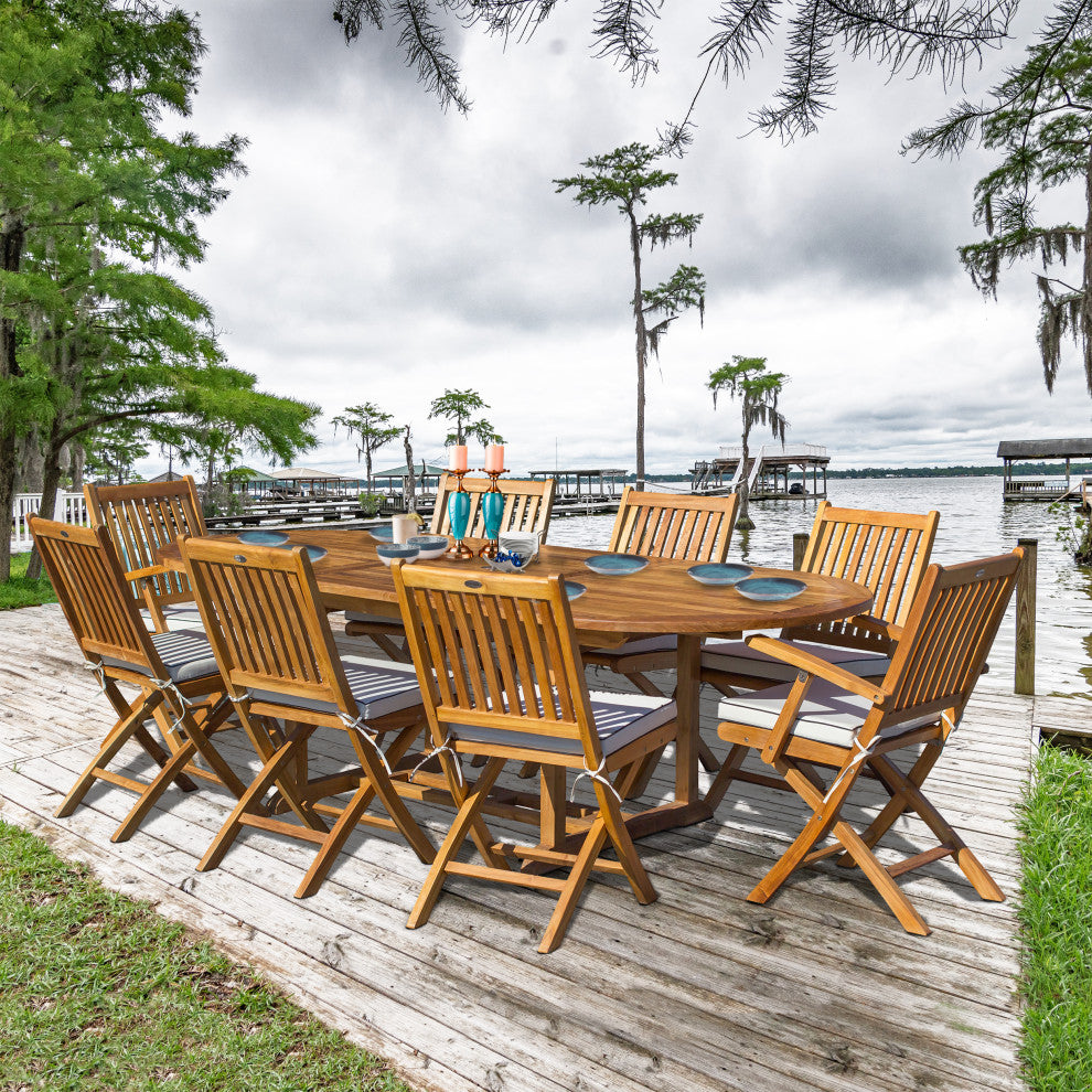 9-Piece Teak Wood Santa Barbara Patio Dining Set with Oval Extension Table