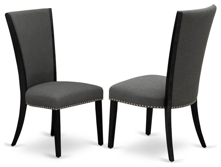 9-Piece Set, Table and 8 Chairs With Dark Gotham Gray, Linen Fabric and Cement
